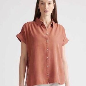 Quince Vintage Wash Tencel Camp Terracotta Short-Sleeve Button-Down Shirt